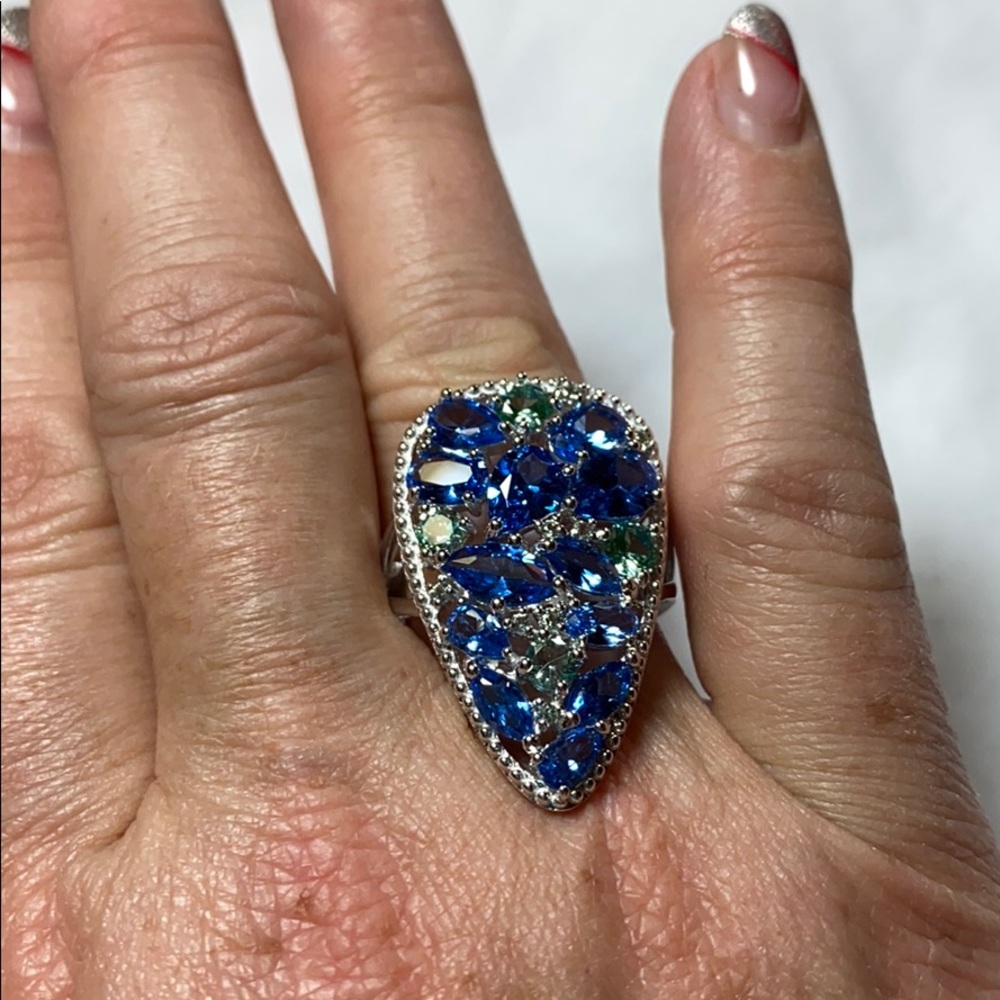 Lab Created Blue Spinel & Green Spinel Ring - Picture 8 of 12